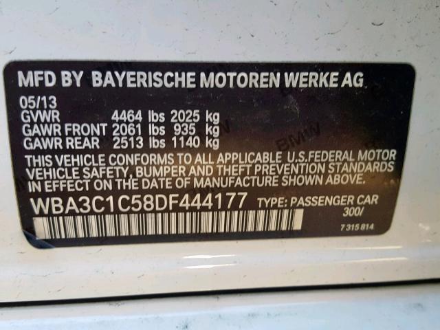 WBA3C1C58DF444177 - 2013 BMW 328 I SULE WHITE photo 10