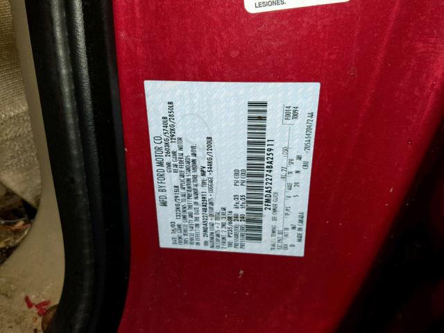 2FMDA52274BA25911 - 2004 FORD FREESTAR S MAROON photo 10