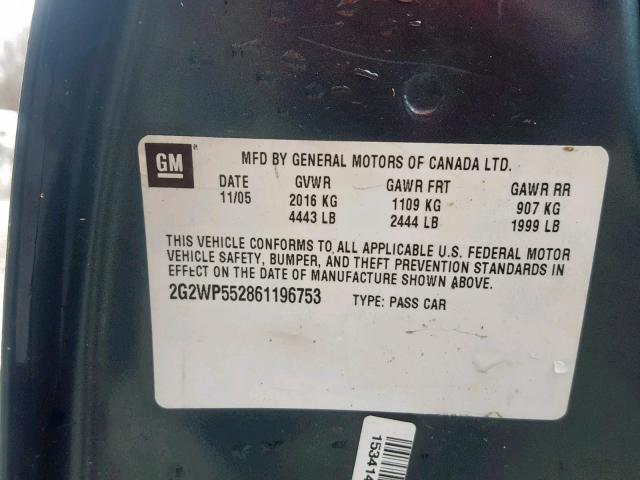 2G2WP552861196753 - 2006 PONTIAC GRAND PRIX BLUE photo 10