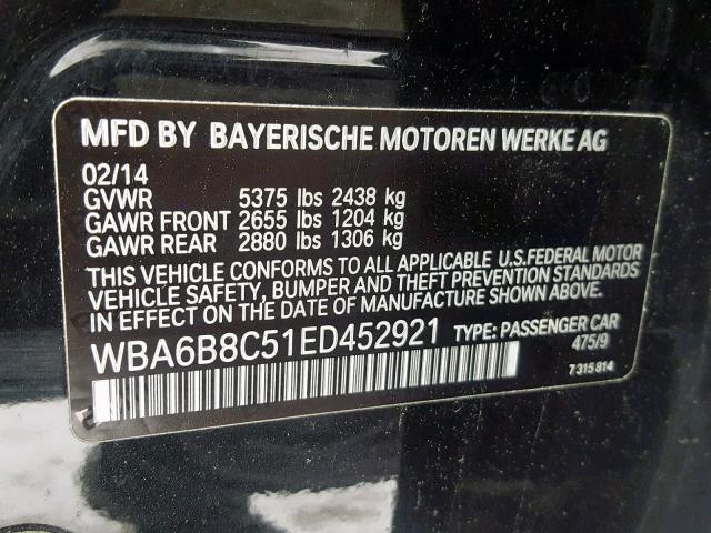 WBA6B8C51ED452921 - 2014 BMW 640 XI BLACK photo 10