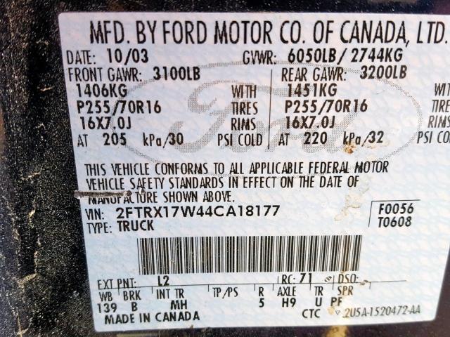 2FTRX17W44CA18177 - 2004 FORD F-150 HERI BLUE photo 10