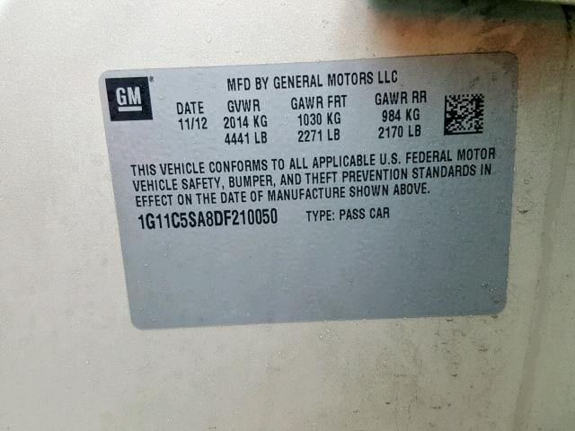 1G11C5SA8DF210050 - 2013 CHEVROLET MALIBU 1LT თაფლისფერი ფოტო 10