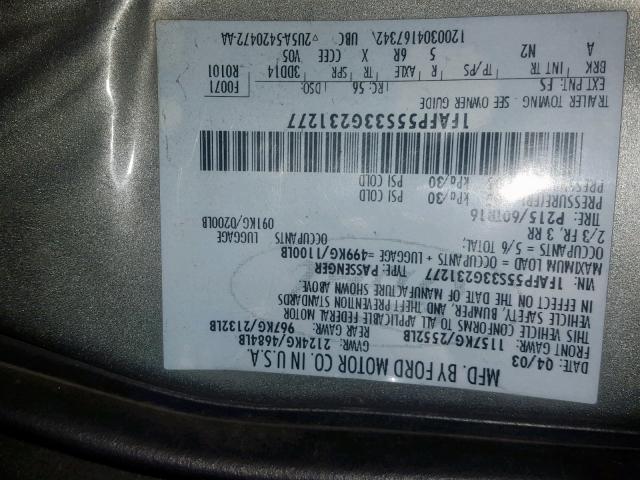 1FAFP55S33G231277 - 2003 FORD TAURUS SES GRAY photo 10