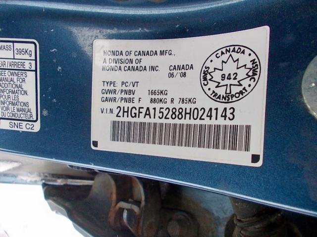 2HGFA15288H024143 - 2008 HONDA CIVIC DX BLUE photo 9