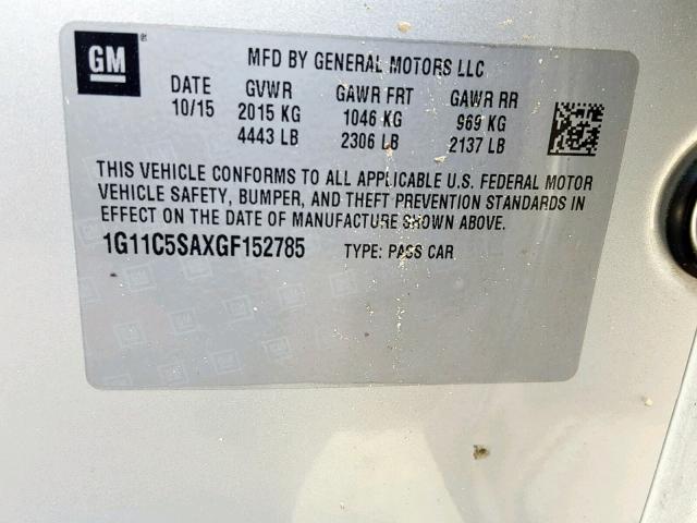 1G11C5SAXGF152785 - 2016 CHEVROLET MALIBU LIM 银色 照片 10