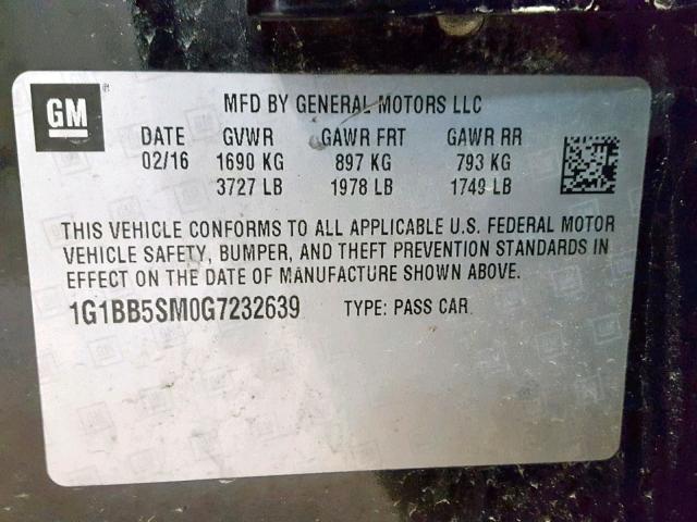 1G1BB5SM0G7232639 - 2016 CHEVROLET CRUZE LS BLACK photo 10