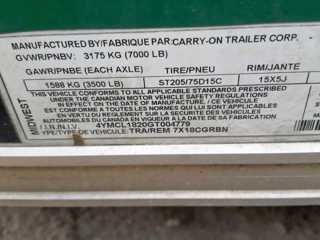 4YMCL1820GT004779 - 2016 CARGO UTILITY WHITE photo 10