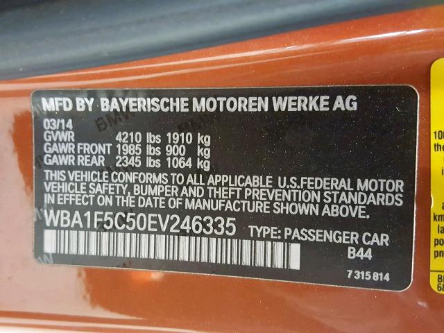 WBA1F5C50EV246335 - 2014 BMW 228 I ORANGE photo 10