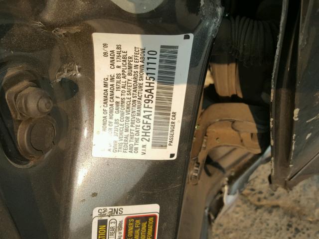 2HGFA1F95AH511110 - 2010 HONDA CIVIC EXL GRAY photo 10