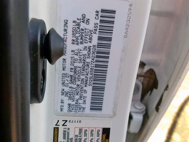 5Y2SL65817Z423628 - 2007 PONTIAC VIBE WHITE photo 10