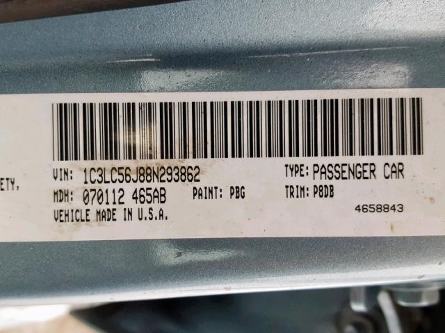 1C3LC56J88N293862 - 2008 CHRYSLER SEBRING TO BLUE photo 10