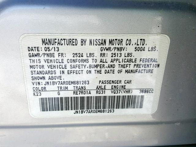 JN1BV7AR0EM681263 - 2014 INFINITI Q50 BASE SILVER photo 10