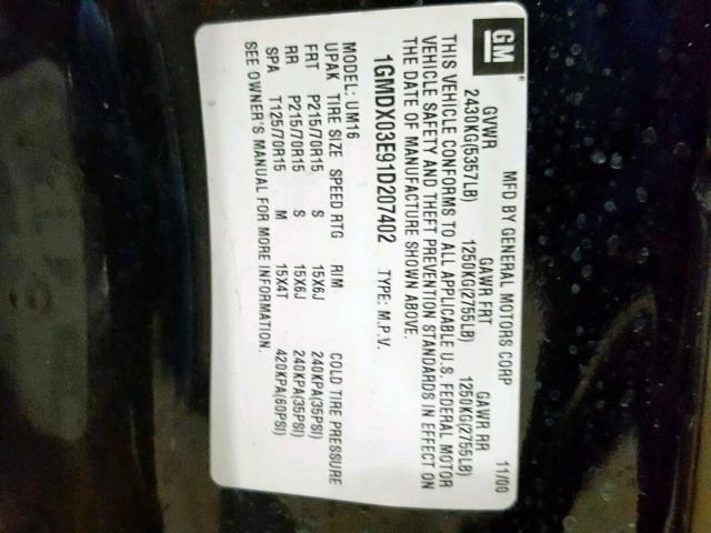 1GMDX03E91D207402 - 2001 PONTIAC MONTANA BLACK photo 10