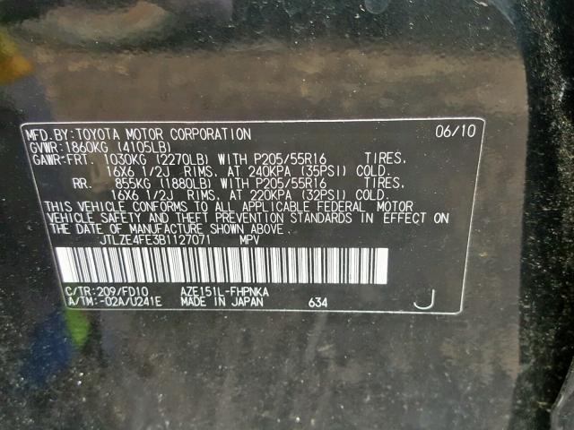 JTLZE4FE3B1127071 - 2011 TOYOTA SCION XB Қара фото 10