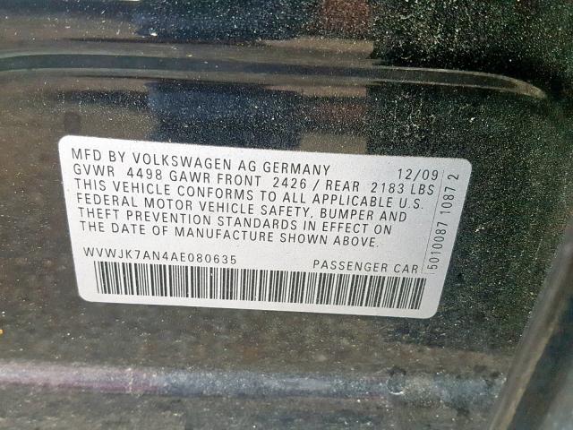 WVWJK7AN4AE080635 - 2010 VOLKSWAGEN PASSAT KOM BLACK photo 10