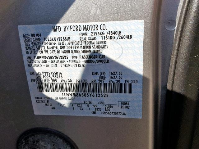 1LNHM86S05Y612525 - 2005 LINCOLN LS SILVER photo 10