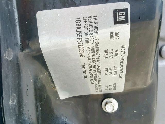 1G8AJ55F37Z105577 - 2007 SATURN ION LEVEL BLACK photo 10