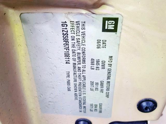 1G1ZS58F67F108114 - 2007 CHEVROLET MALIBU LS TAN photo 10