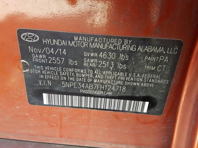 5NPE34AB7FH124718 - 2015 HYUNDAI SONATA SPO ORANGE photo 10