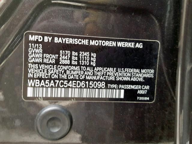 WBA5A7C54ED615098 - 2014 BMW 528 XI GRAY photo 10