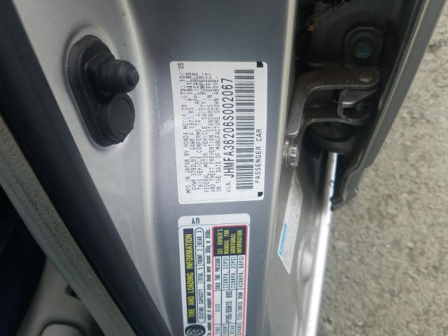 JHMFA36206S002067 - 2006 HONDA CIVIC HYBRID  photo 10