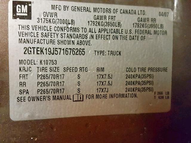 2GTEK19J571676265 - 2007 GMC NEW SIERRA TWO TONE photo 10