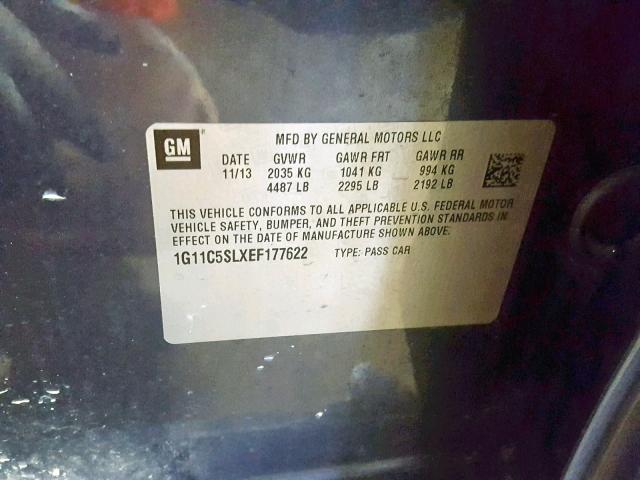 1G11C5SLXEF177622 - 2014 CHEVROLET MALIBU 1LT 蓝色 照片 10