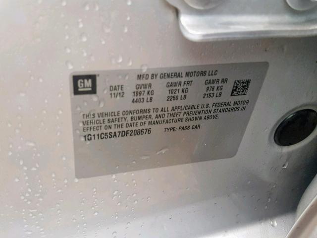 1G11C5SA7DF208676 - 2013 CHEVROLET MALIBU 1LT 灰色 照片 10