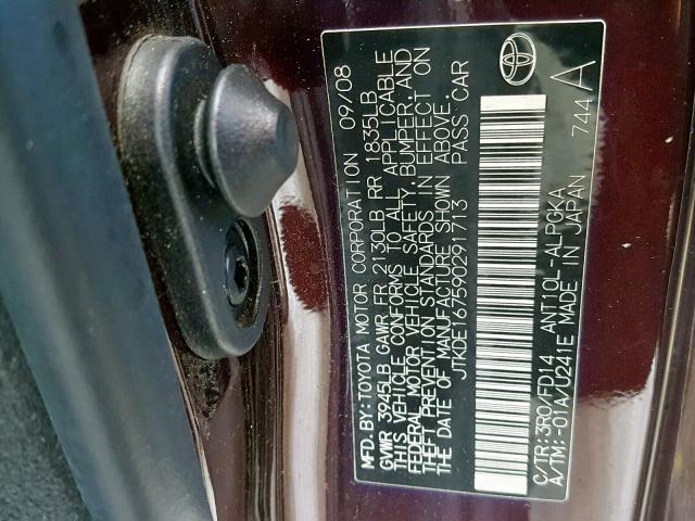 JTKDE167590291713 - 2009 TOYOTA SCION TC იასამნისფერი ფოტო 10