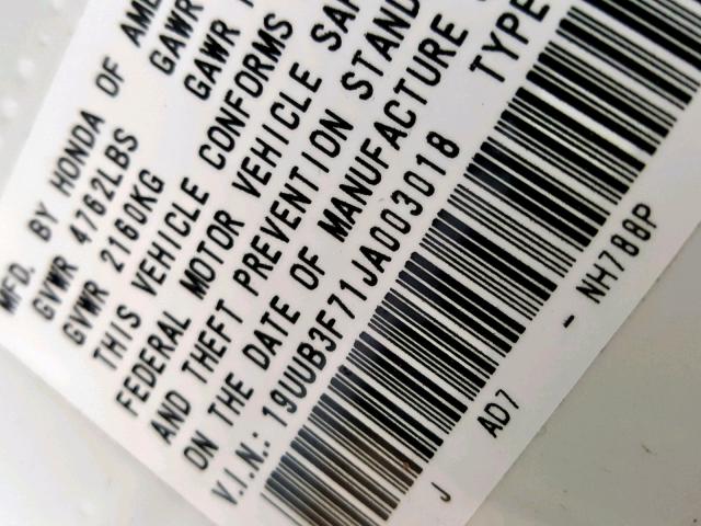 19UUB3F71JA003018 - 2018 ACURA TLX ADVANC Білий фото 10