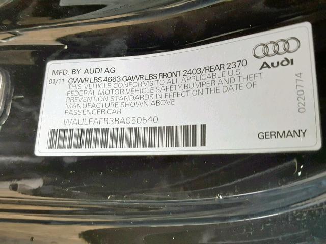 WAULFAFR3BA050540 - 2011 AUDI A5 PREMIUM BLACK photo 10