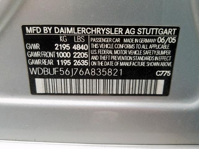 WDBUF56J76A835821 - 2006 MERCEDES-BENZ E 350  photo 10