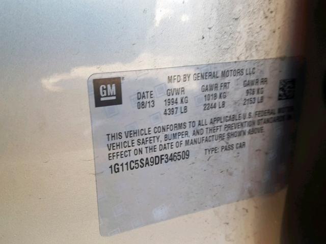 1G11C5SA9DF346509 - 2013 CHEVROLET MALIBU 1LT SILVER photo 10