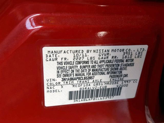 3N1AB6AP8CL653957 - 2012 NISSAN SENTRA 2.0 MAROON photo 10