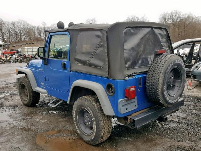 1J4FA49S23P334216 - 2003 JEEP WRANGLER / BLUE photo 3