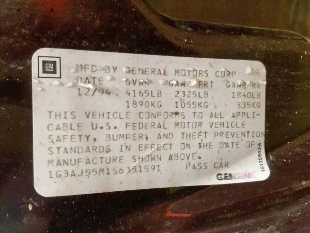 1G3AJ55M1S6351591 - 1995 OLDSMOBILE CIERA SL BURGUNDY photo 10