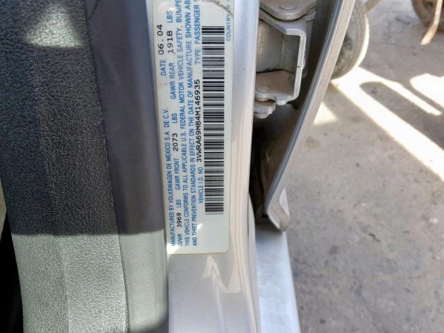 3VWRA69M84M146935 - 2004 VOLKSWAGEN JETTA GL SILVER photo 10