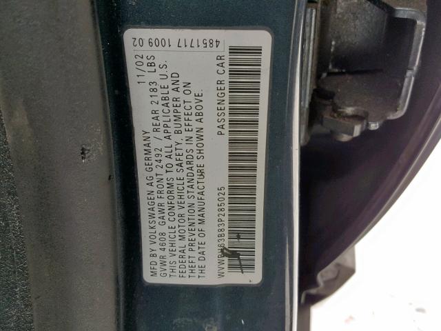 WVWRH63B83P285025 - 2003 VOLKSWAGEN PASSAT GLX 灰色 照片 10