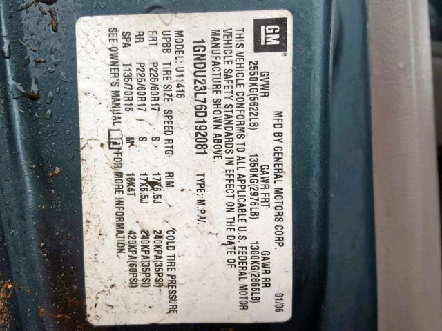 1GNDU23L76D192081 - 2006 CHEVROLET UPLANDER L 灰色 照片 10