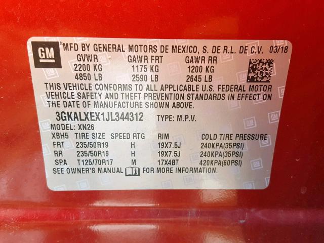3GKALXEX1JL344312 - 2018 GMC TERRAIN DE RED photo 10