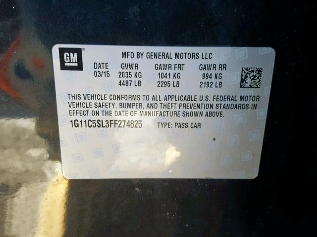 1G11C5SL3FF274825 - 2015 CHEVROLET MALIBU 1LT 灰色 照片 10