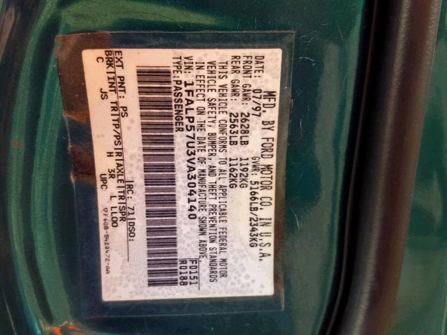 1FALP57U3VA304140 - 1997 FORD TAURUS GL GREEN photo 10