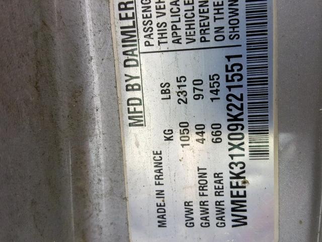 WMEEK31X09K221551 - 2009 SMART FORTWO PAS 蓝色 照片 10