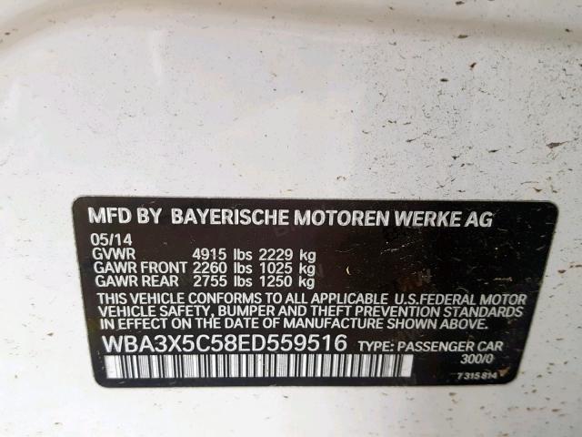 WBA3X5C58ED559516 - 2014 BMW 328 XIGT WHITE photo 10