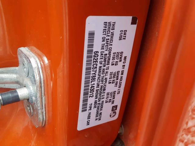 6G2EC57Y88L143012 - 2008 PONTIAC G8 GT ORANGE photo 10