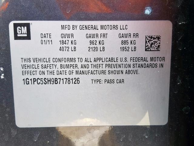 1G1PC5SH9B7178126 - 2011 CHEVROLET CRUZE LS GRAY photo 10