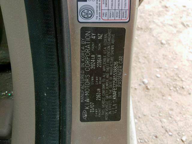 KNAFE121585538826 - 2008 KIA SPECTRA EX TAN photo 10