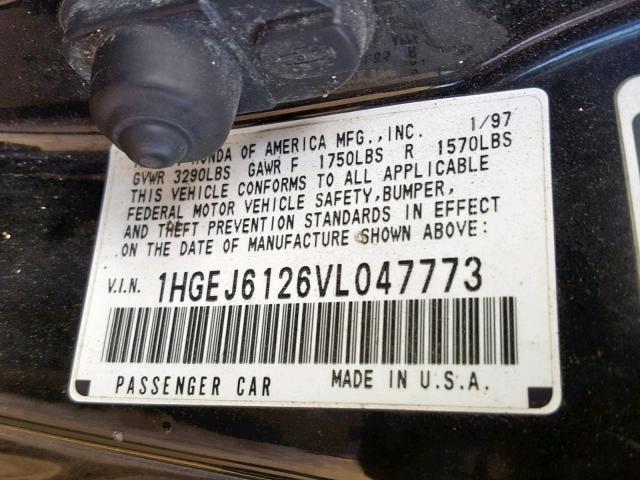 1HGEJ6126VL047773 - 1997 HONDA CIVIC DX BLACK photo 10