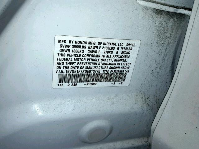 19VDE1F7XDE013776 - 2013 ACURA ILX 20 TEC WHITE photo 10