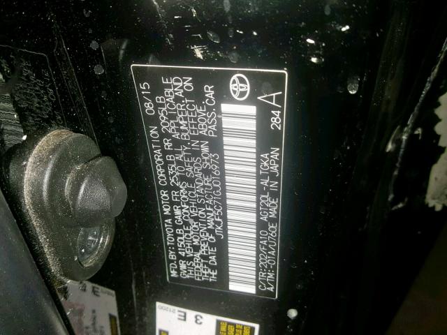 JTKJF5C71GJ016973 - 2016 TOYOTA SCION TC შავი ფოტო 10